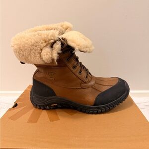UGG Adirondack II Chestnut Leather Shearling Cuff Lace-Up Winter Boot